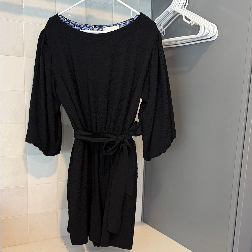 Black Textured Belted Dress